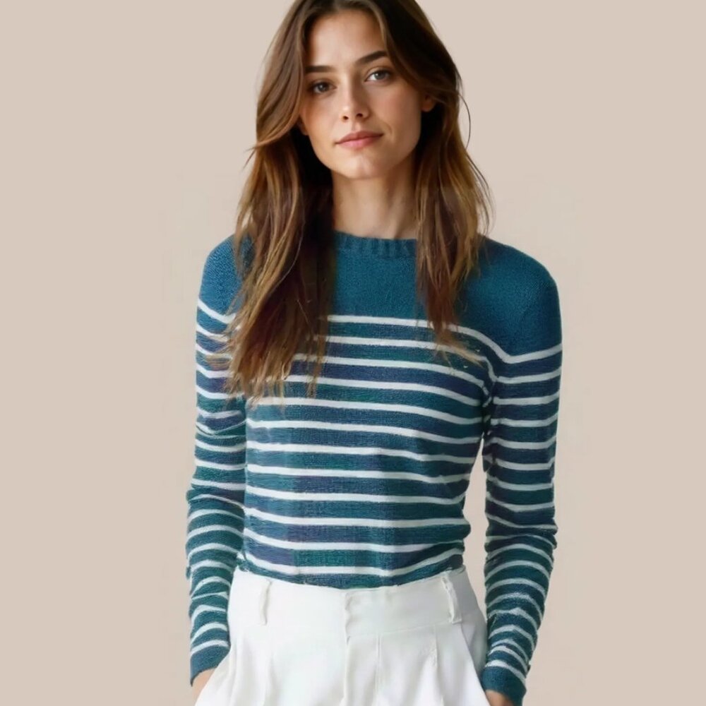 Saks 5th Avenue Womens Cashmere Wool Stipe Breton Sweater M